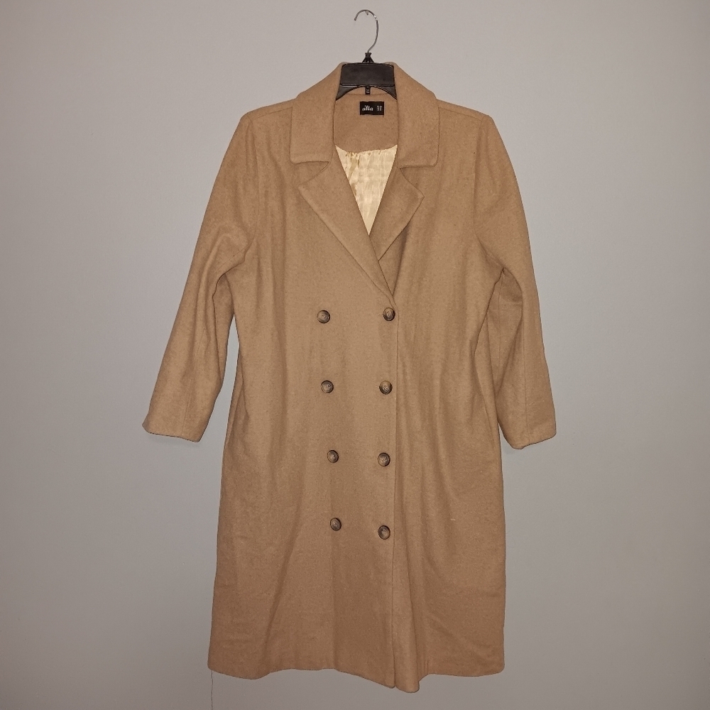 Alia women's double breasted pea coat size 14 tan with pockets
